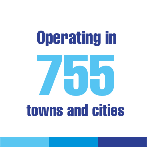 operating in 755 towns and cities